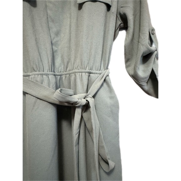 Monteau Shift Dress Womens Large Green Excellent midSleeve Belted Utility Pocket - Picture 2 of 7